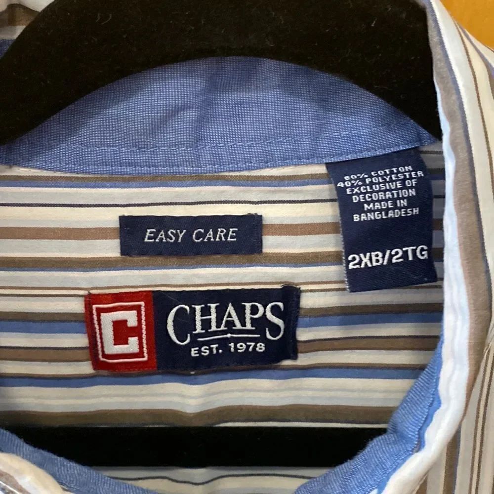 Chaps blue/brown/white pinstripe button down shirt